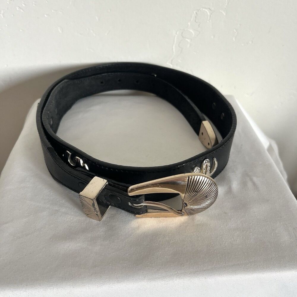 Vintage Silver Creek Western Leather Desert Animals Cancho Belt Sz 30 Black USA